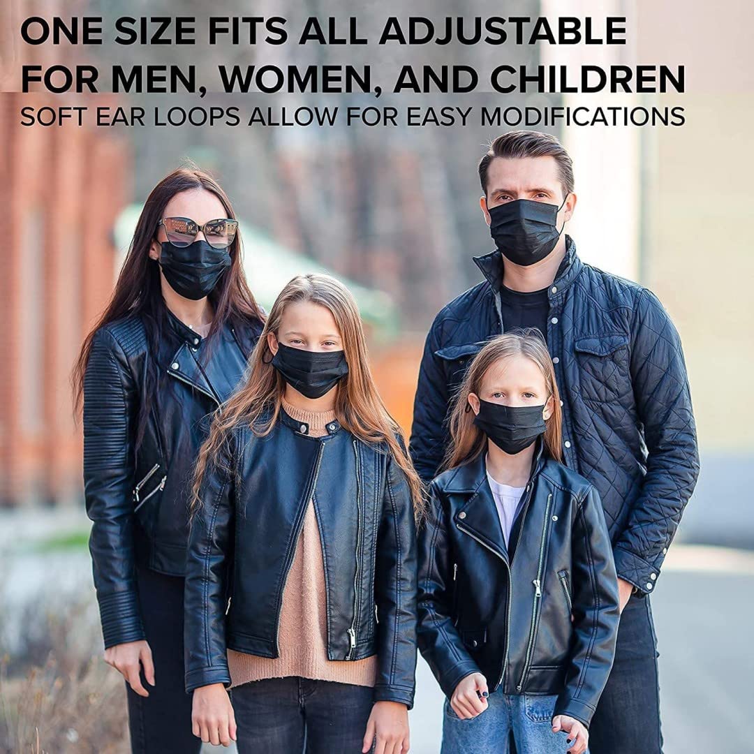 Disposable 3-Ply Surgical Face Masks in Black | Breathable Medical Dental Mouth Cover for Men & Women