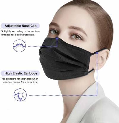 Disposable 3-Ply Surgical Face Masks in Black | Breathable Medical Dental Mouth Cover for Men & Women