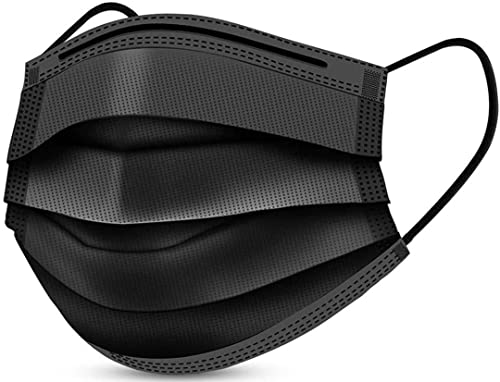 Disposable 3-Ply Surgical Face Masks in Black | Breathable Medical Dental Mouth Cover for Men & Women