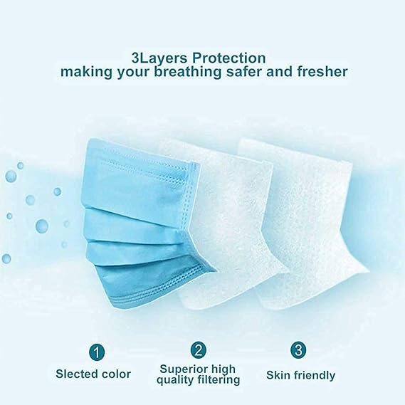 Disposable 3-Ply Surgical Face Masks in Blue | Breathable Medical Dental Mouth Cover for Men & Women