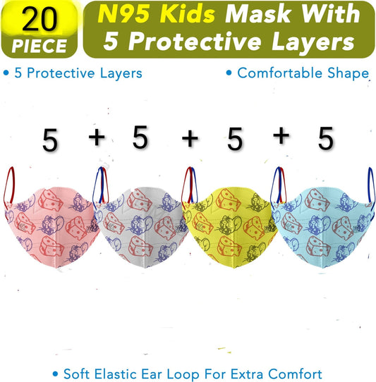Kids N95-Grade 5-Ply Face Mask for Boys & Girls (Ages 5–14) | Breathable, Comfortable Protective School Mask